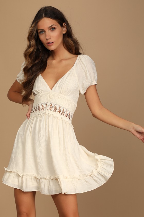 Cream Lace Mini Dress